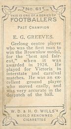 1933 Wills's Victorian Footballers (Small) #61 Edward Greeves Back